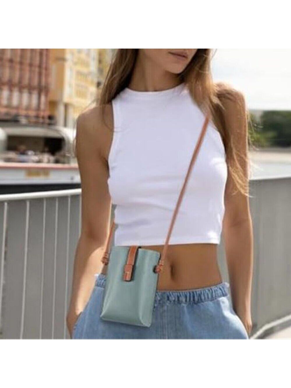 Blue & Brown Leather Small Crossbody Bags Phone Purse Minimalism Travel Bag
